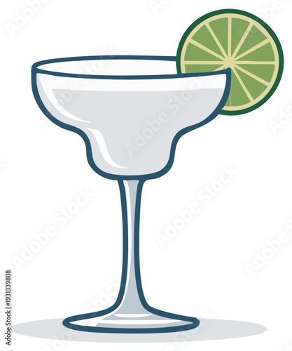 Simple margarita cocktail glass with lime wedge garnish clean cartoon illustration