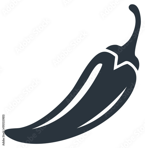 Stylized dark chili pepper silhouette isolated on white background, symbol of spice and heat