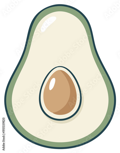 Illustration of a ripe avocado cut in half revealing the pit and creamy flesh