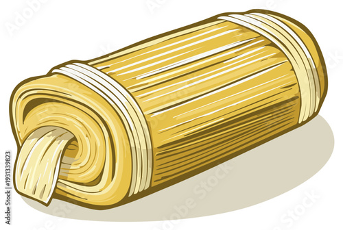 Bundled straw illustration showing rolled texture with tying bands vector.
