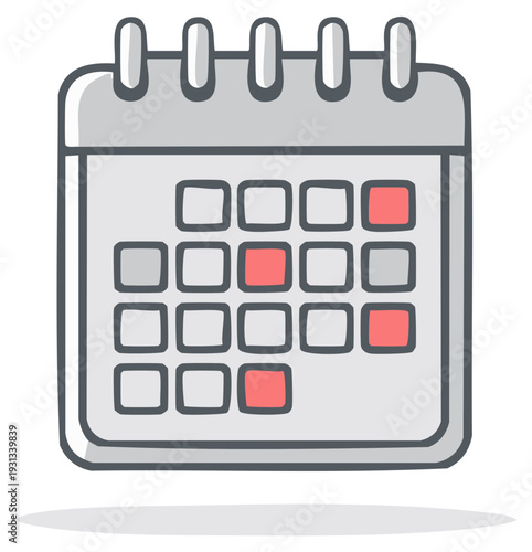 Simple Hand Drawn Calendar Icon with Marked Dates in Red