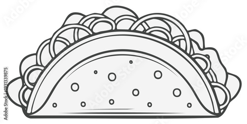 Black and white illustration of a taco with fillings