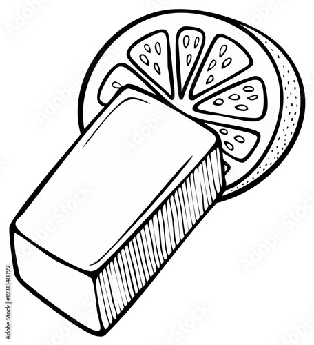 Soap bar and citrus fruit illustration sketch
