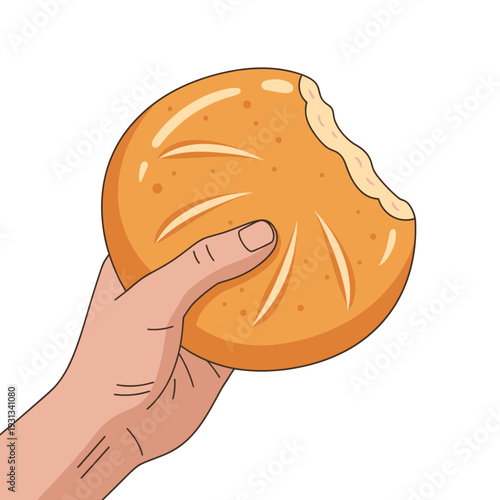Hand Holding a Partially Eaten Bagel.