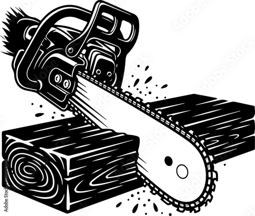 chainsaw cutting silhouette vector illustration