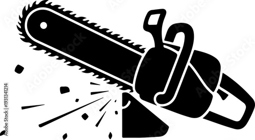 chainsaw cutting silhouette vector illustration
