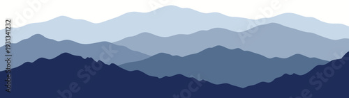 Minimalist Blue Layered Mountain Range Background with Misty Silhouette Peaks for Outdoor Adventure Travel Branding Nature Website Header and Serene Wilderness Landscape Vector Illustration