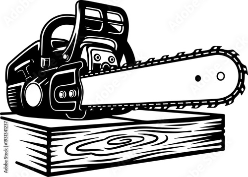 chainsaw cutting silhouette vector illustration