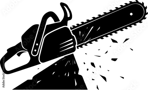 chainsaw cutting silhouette vector illustration
