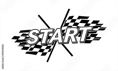 Start text with checkered flags in black and white.