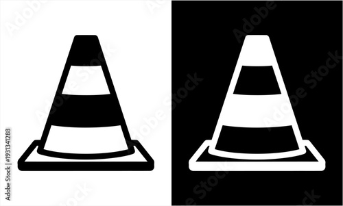 Traffic Cone Icon Black and White Illustration for Road Safety and Construction.