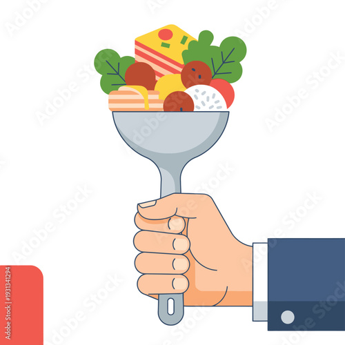 Hand Holding Serving Spoon with Food.