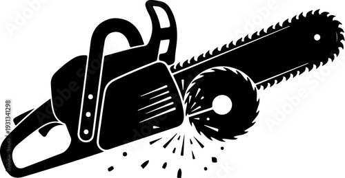 chainsaw cutting silhouette vector illustration