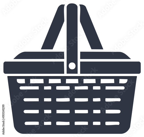 Dark Blue Stylized Shopping Basket Icon with Handle