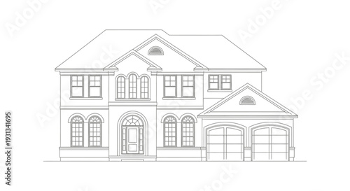classic american family house architectural drawing for real estate home design or residential building concepts on a white background
