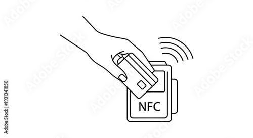 Hand holding a device near NFC enabled card for wireless communication technology demonstration