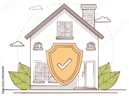Charming House with Protective Shield Symbolizing Security Safety Assurance and Home Ownership Peace of Mind
