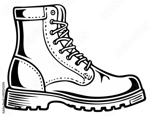 Black and white illustration of a sturdy leather work boot.