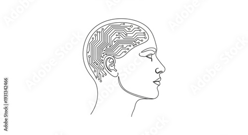 A detailed illustration of a person's head in profile showing the brain inside, from a side view