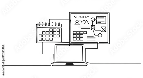 Laptop displaying planning documents and calendar for strategic organization and time management purposes in a professional setting