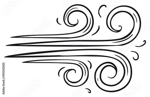 Stylized Wind Illustration, Decorative Swirls and Lines Design