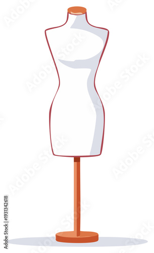 Isolated empty tailors mannequin on stand, studio fashion design, sewing workshop.