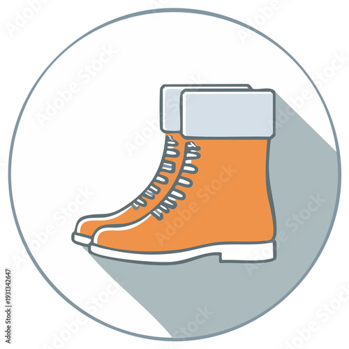 Orange winter boots icon with flat design and long shadow
