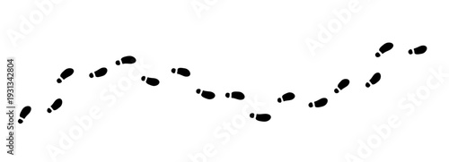 Human footprints tracking following a curved path. Barefoot footprint trail of human mark. Footprint path simple silhouette.