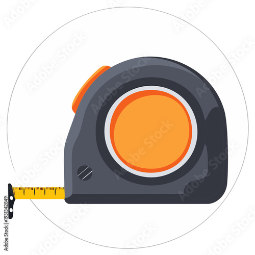 Grey and orange measuring tape with ruler, instrument tool icon for construction works