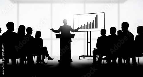 Speaker presenting to an audience in a conference room.