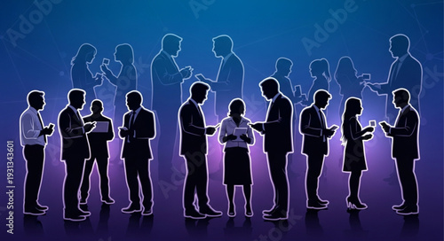 Diverse group of people interacting with smartphones in a modern setting.