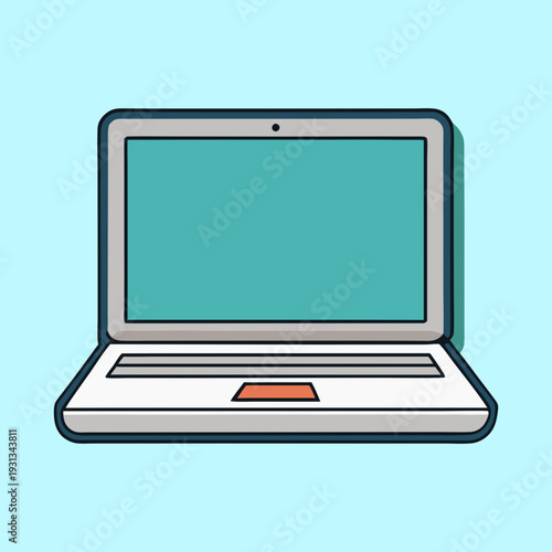 Stylized Laptop with Teal Screen on Light Blue Background Illustration