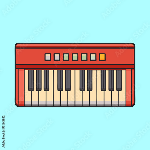 Illustration of a simple red and tan keyboard set against a light blue background