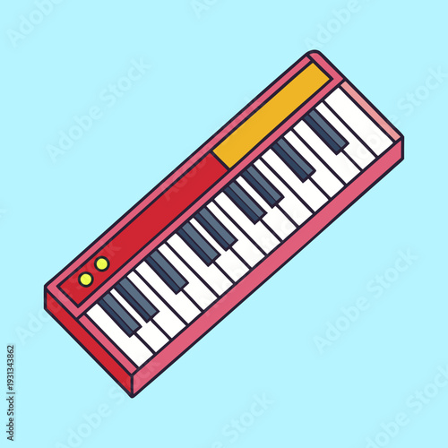 Isometric Keyboard Illustration on Light Blue Background, a Fun Retro Design