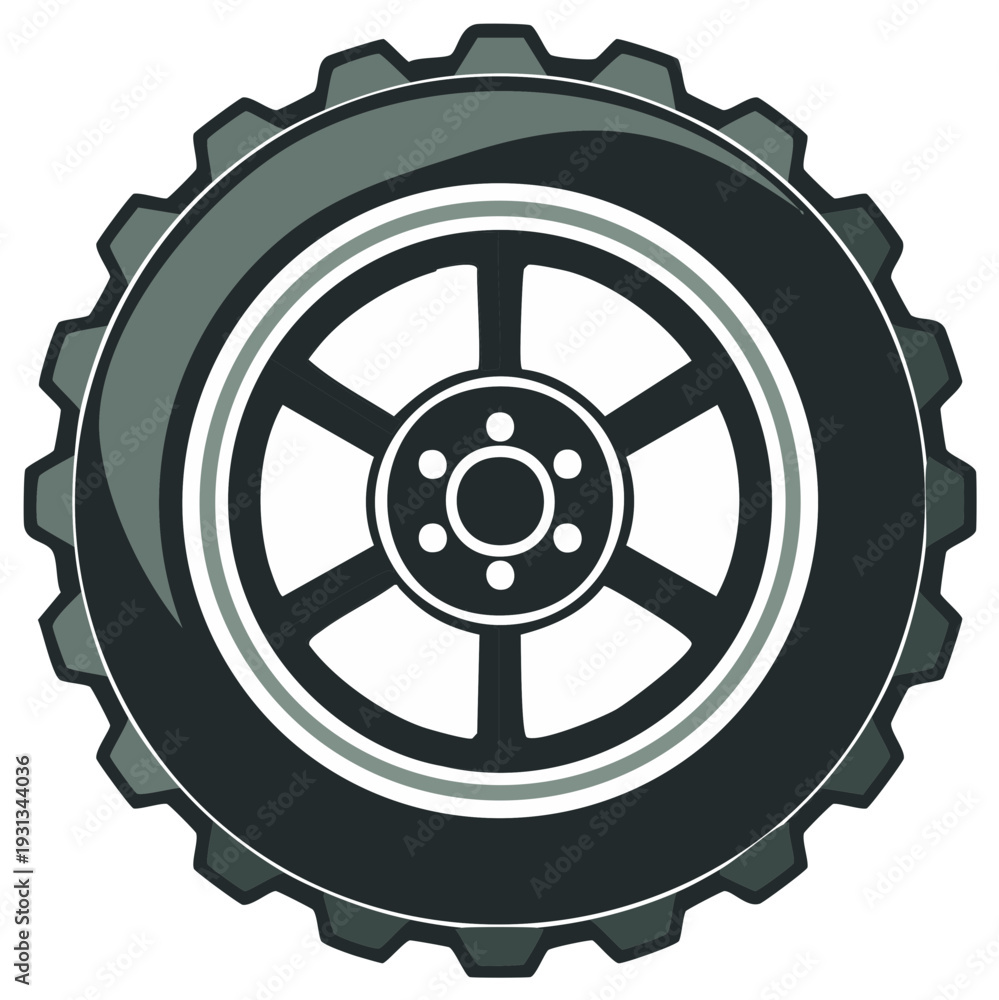 Fototapeta premium Heavy Duty Tire Wheel with Rugged Tread Pattern and Rim