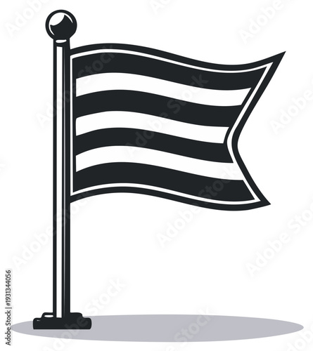 Black and white striped flag waving on a pole