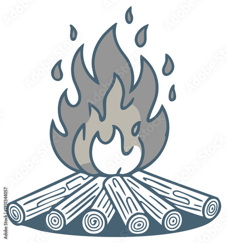 Stylized Firewood Campfire with Flames and Glowing Embers Vector Illustration