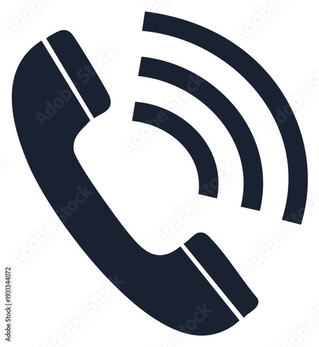 Stylized dark silhouette of a vintage telephone handset emitting sound waves indicating an incoming call or communication