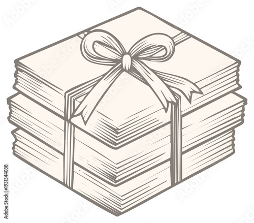 Stack of books bound with decorative ribbon illustration simple design isolated study resource library learning