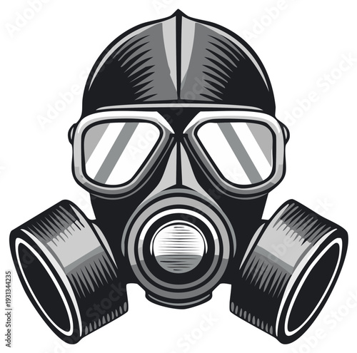 Gas Mask Illustration with Goggles and Air Filters.  Protective Gear for Polluted Environments. Emergency Equipment in Vector Format.