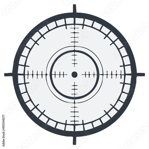 Close up view of a rifle scope reticle with targeting crosshairs and circular markings