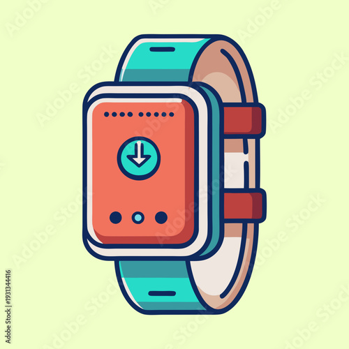 Colorful Smart Watch with Download Arrow Symbol on Salmon Face