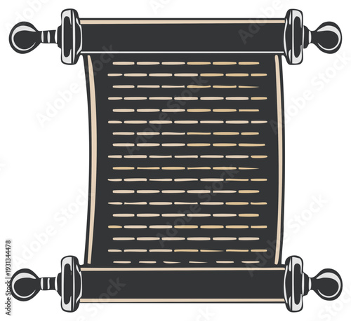 Antique Scroll with Written Text and Decorative Rollers