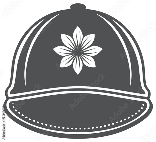 Stylized jockey helmet design with flower motif centered on the cap emblem vector image for equestrian themes