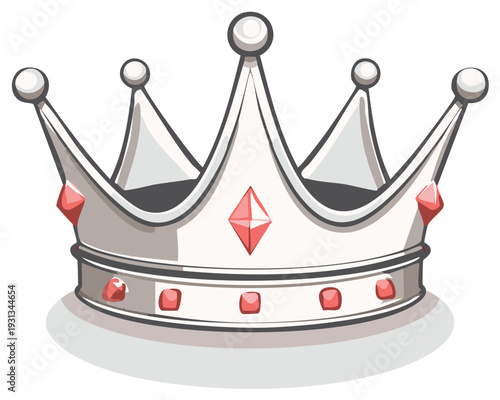 Illustration of a silver crown adorned with red jewels, royalty concept