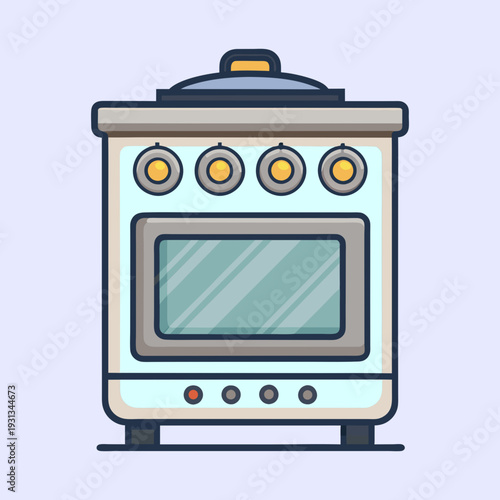 Cute cartoon illustration of an old fashioned oven with control knobs