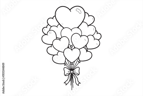 Heart shaped balloons tied together with a ribbon in a vector graphic illustration for a romantic or celebratory theme