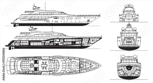 Speed Boat Blueprint – Luxury Motorboat Engineering CAD Technical Drawing