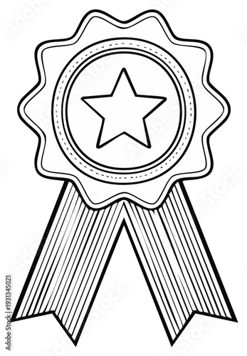 Hand Drawn Award Ribbon with Star Emblem Best Performance Recognition