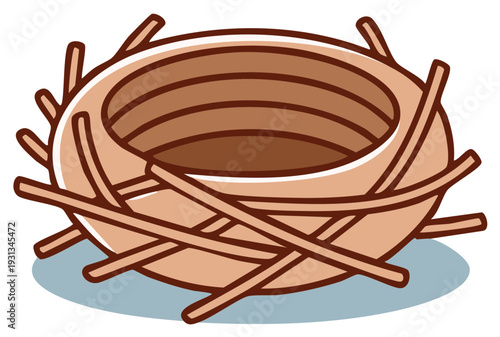 Birds nest illustration showcasing a woven stick structure for avian eggs and hatchlings cartoon drawing
